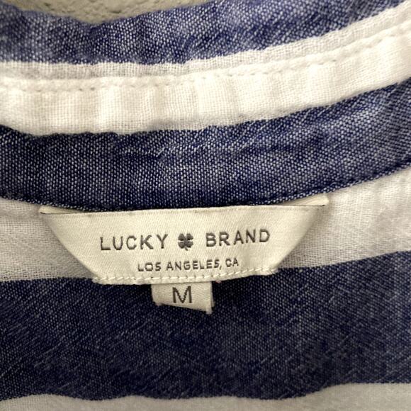 Lucky Brand Split Back Tie Knot Chunky Striped Blouse - Blue White - Medium - Picture 4 of 7